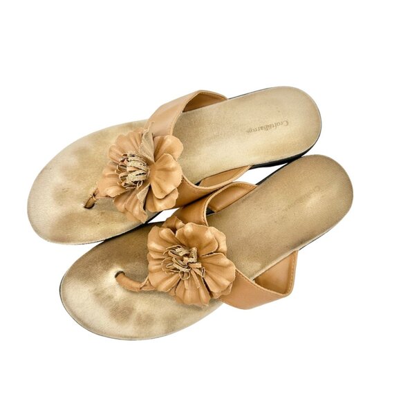 Croft & Barrow Womens Sandals 9.5 Medium Tan Flower Summer - Picture 2 of 7